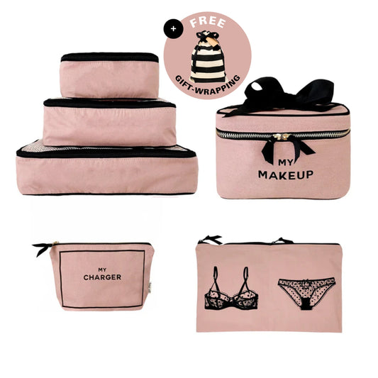 Travel Glam 4-Pack: Organize, Lingerie, Makeup & Tech, Pink/Blush