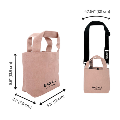 Mini Tote Bag with Strap and Inside Pocket, Pink/Blush | Bag-all