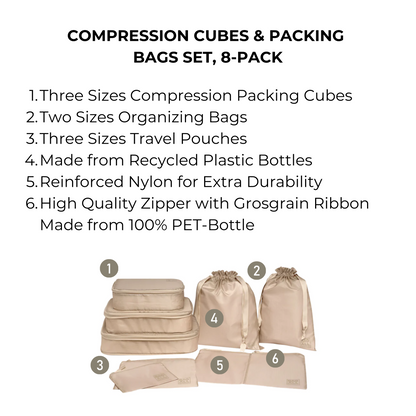 Compression Cubes & Packing Bags Set, 8-pack, Taupe | Bag-all