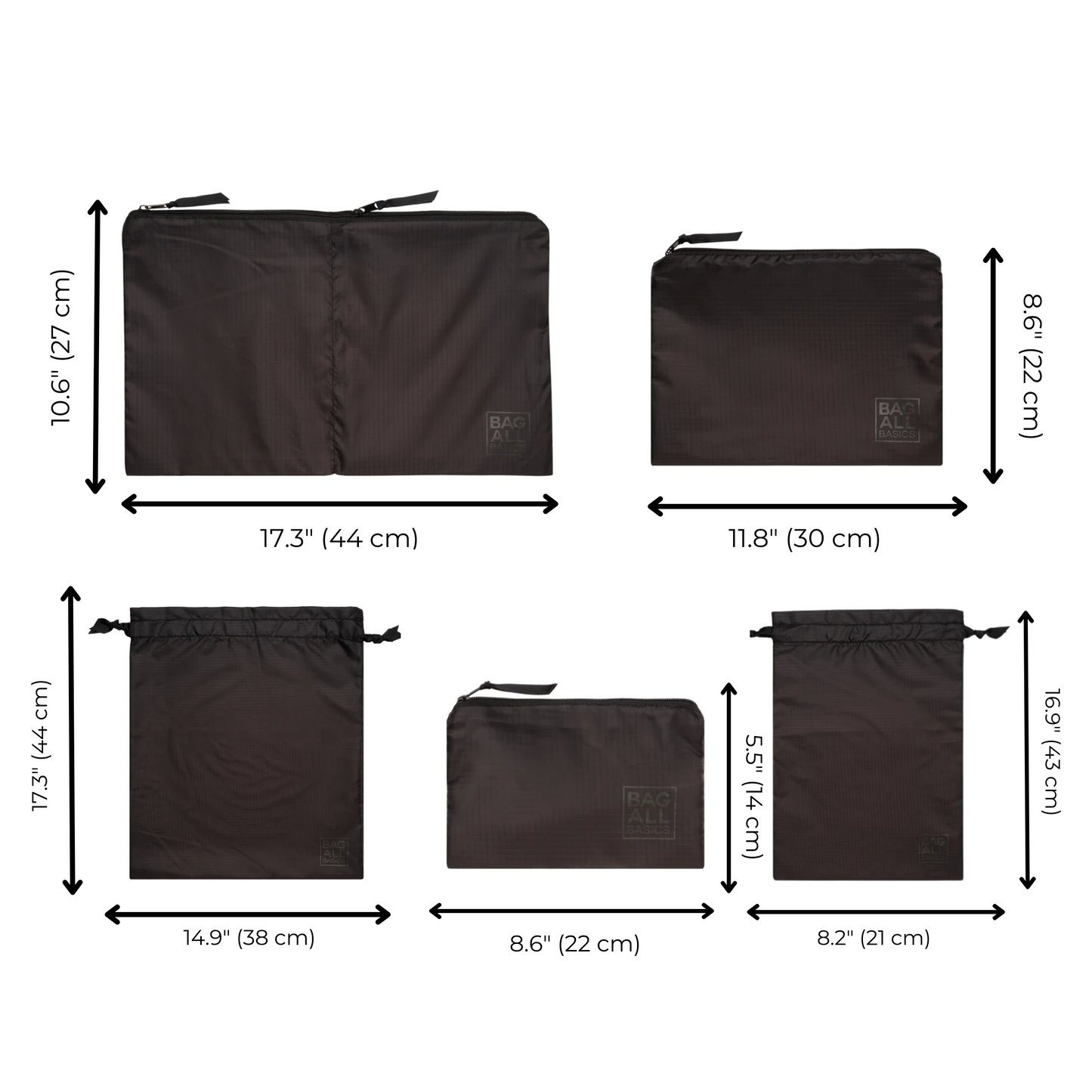 Compression Cubes & Packing Bags Set, 8-pack, Black | Bag-all