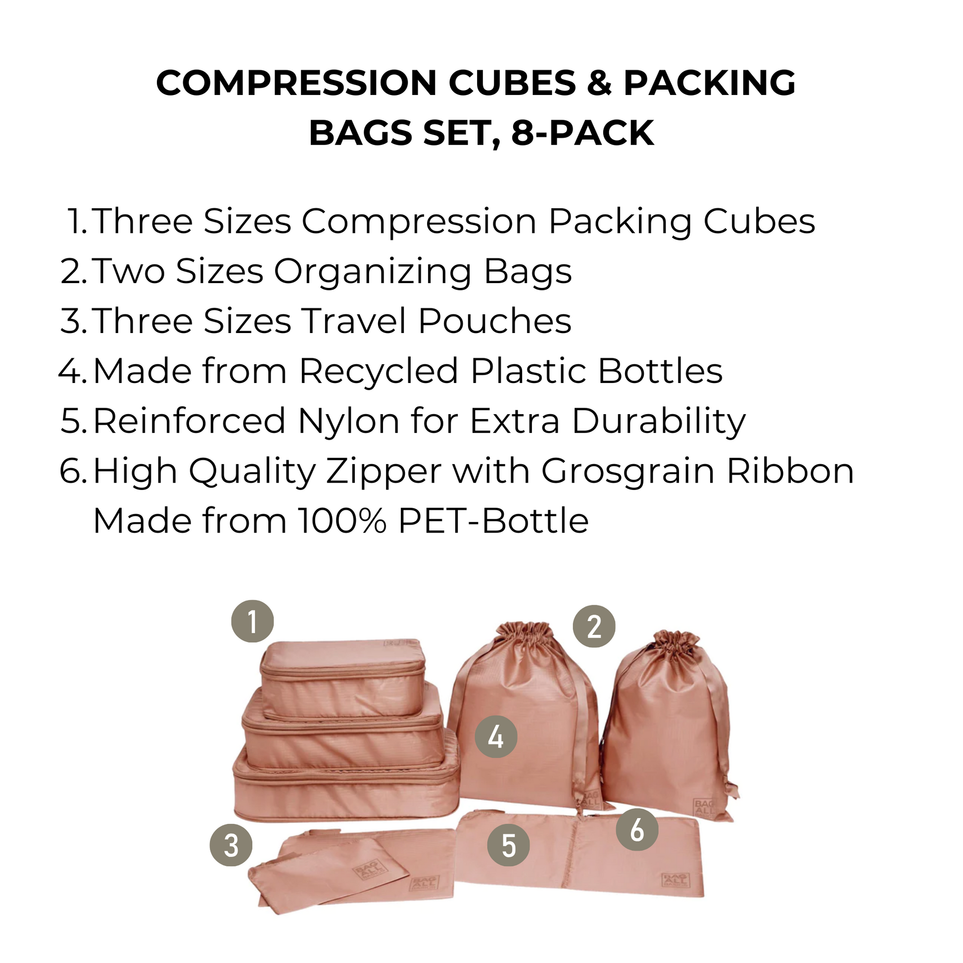 Compression Cubes & Packing Bags Set, 8-pack, Pink/Blush | Bag-all