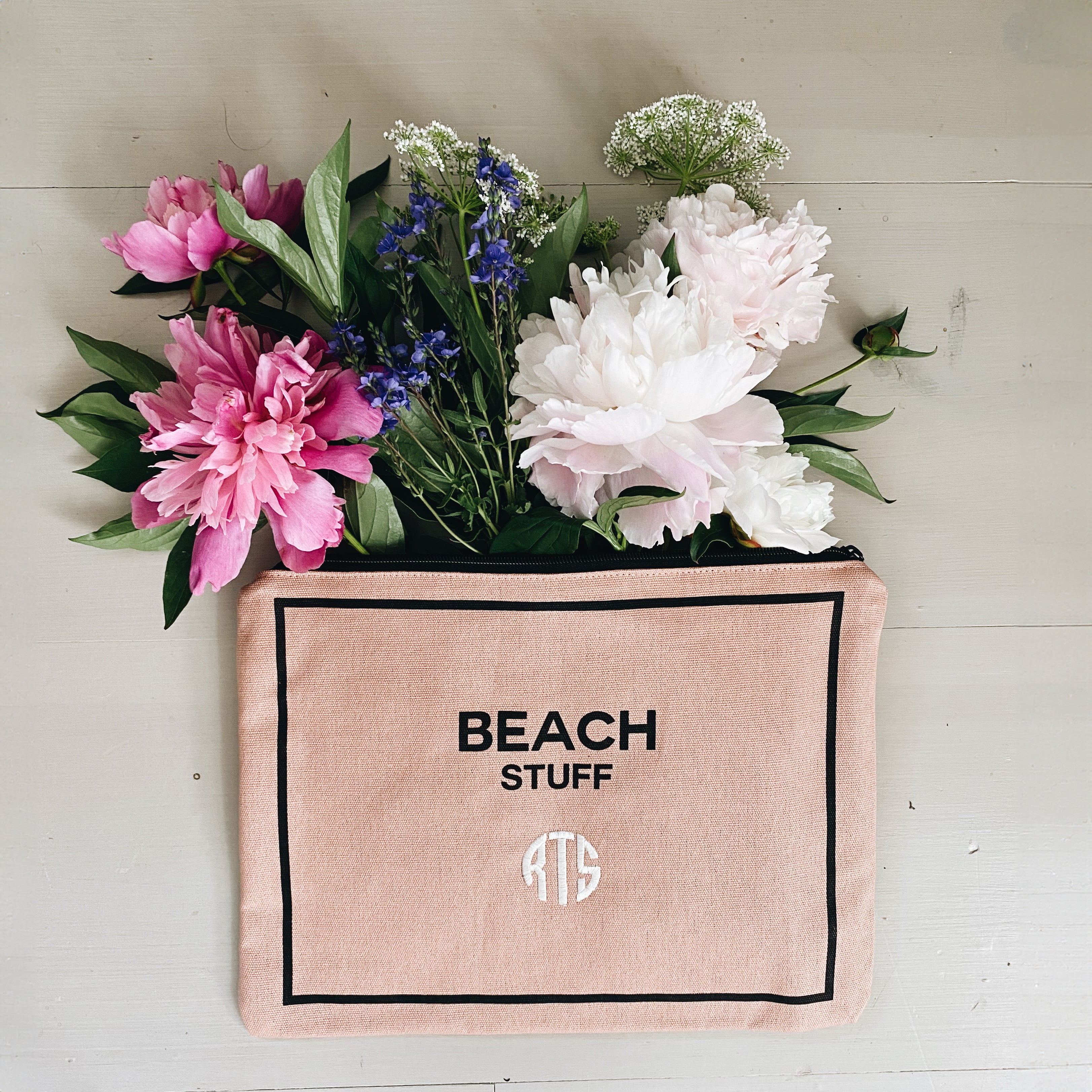 Monogram Beach Pouch for Bathing Suits and Sunscreen, Pink/Blush | Bag-all