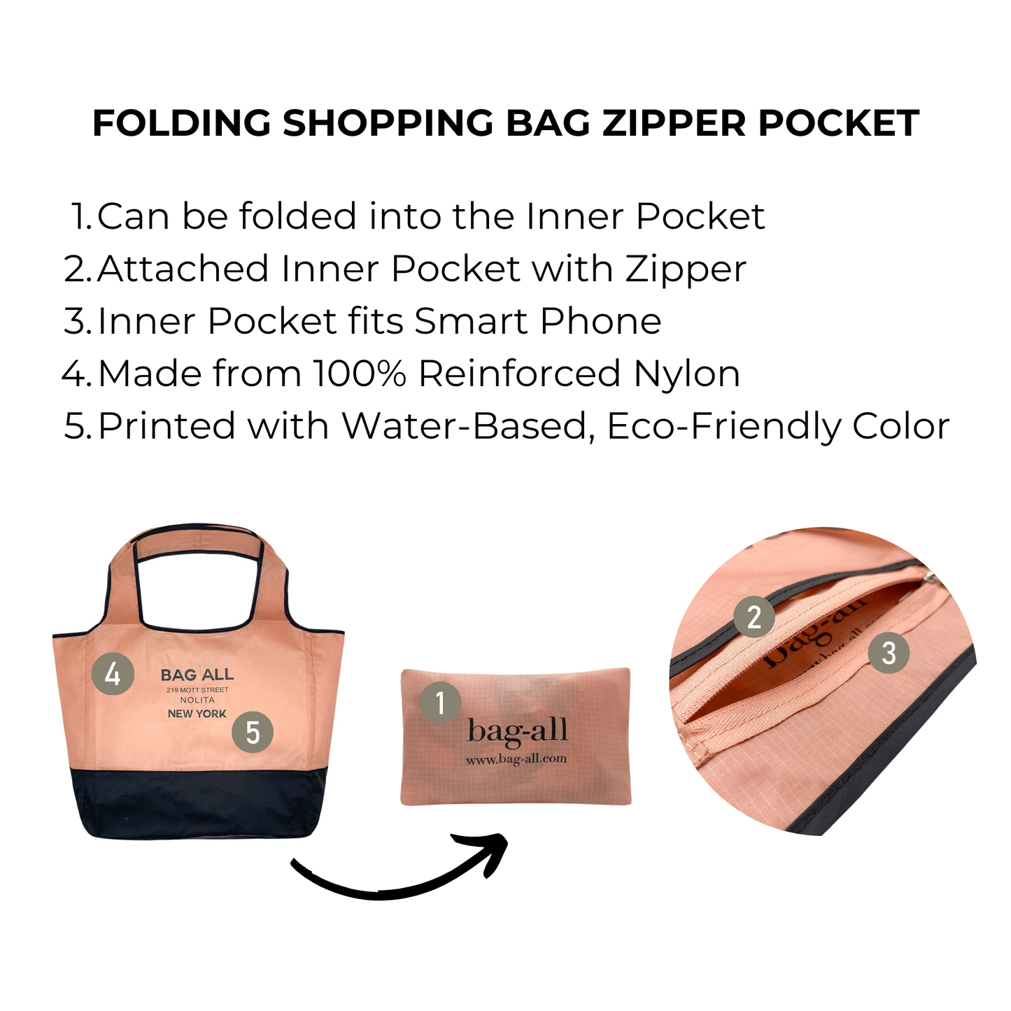 Bag all Folding Shopping Bag Zipper Pocket Pouch