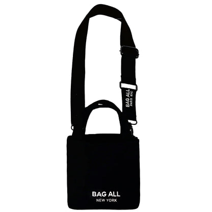 Mini Tote Bag with Strap and Inside Pocket, Black | Bag-all