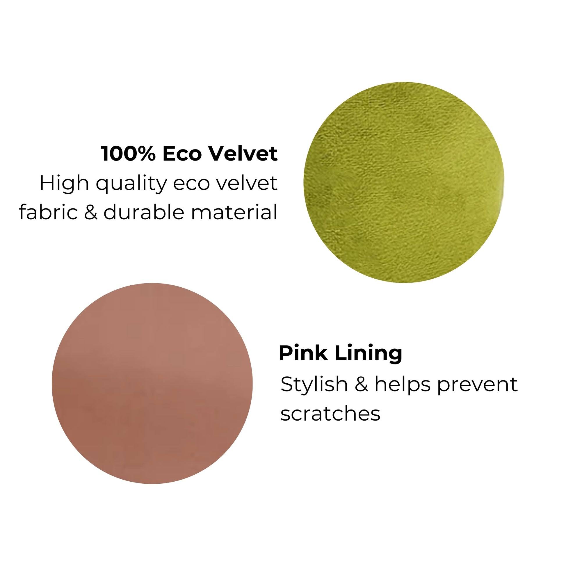 Bag-all green velvet earbuds case with pink lining, eco-friendly material showcasing luxurious velvet texture and protective design for AirPods and earbuds storage with gold clasp