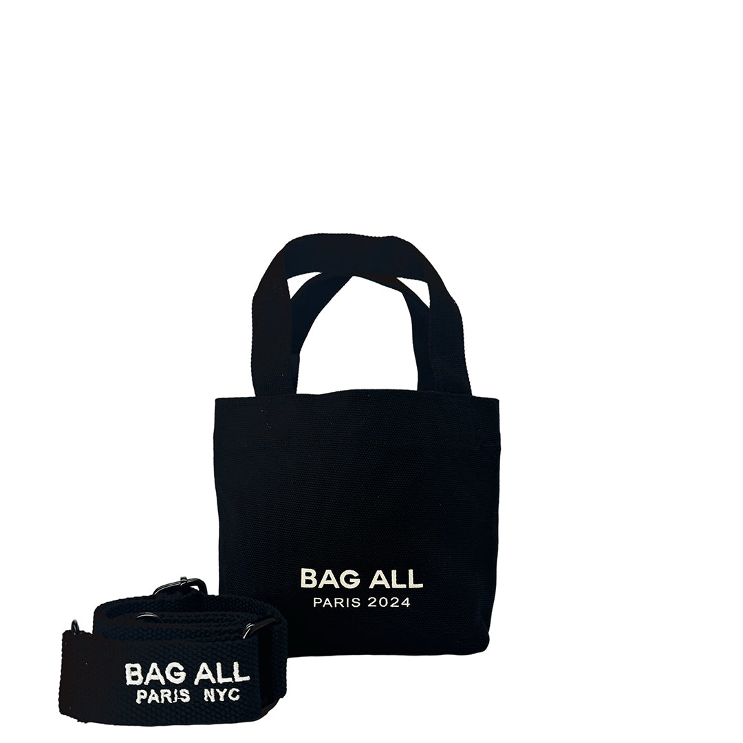 Mini Tote Bag with Strap and Inside Pocket, Black | Bag-all