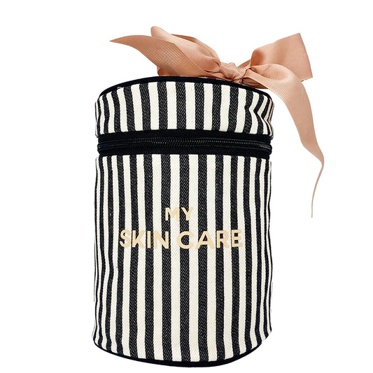 Round Skin Care Case with Handle, Striped