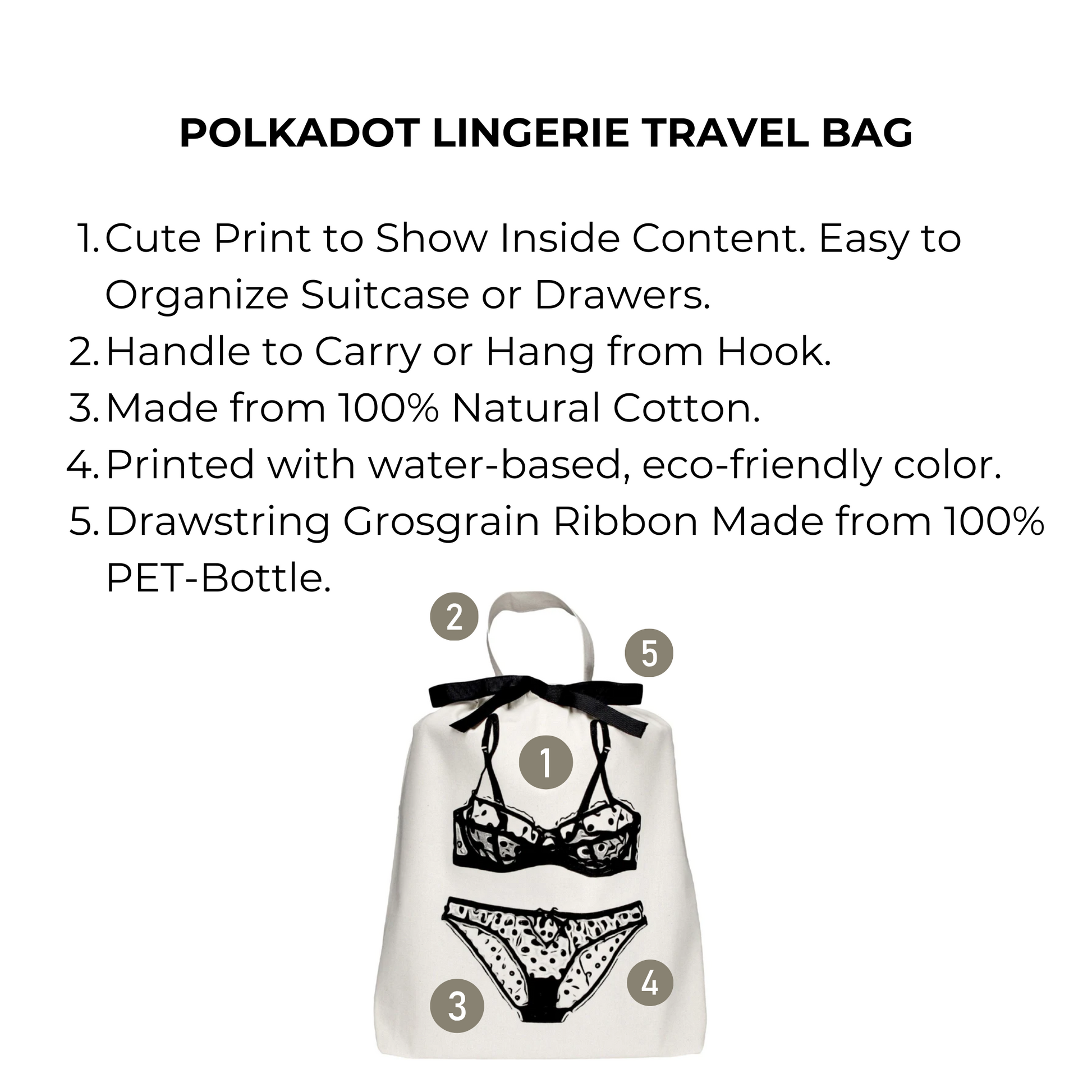 Polkadot Lingerie Travel Bag, Cream | Bag-all