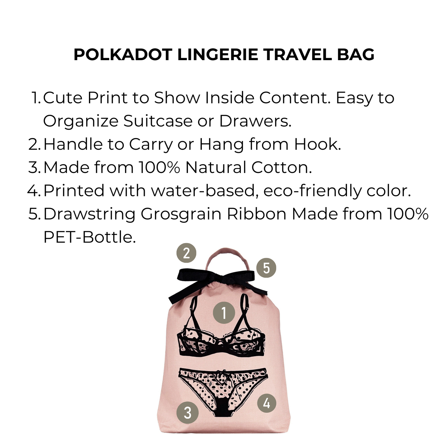 Polkadot Lingerie Travel Bag, Pink/Blush | Bag-all