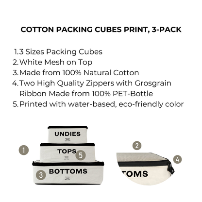 Cotton Packing Cubes, Print, 3-pack Cream | Bag-all