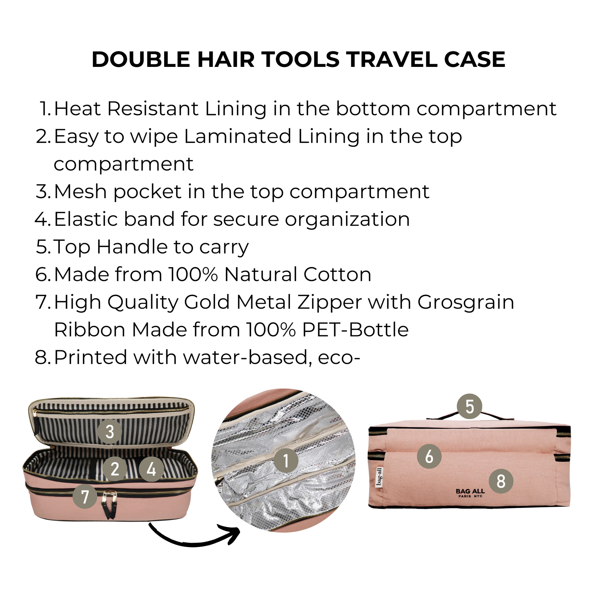 Double Hair Tools Travel Case, Pink/Blush | Bag-all