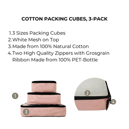 Cotton Packing Cubes, 3-pack Pink/Blush | Bag-all