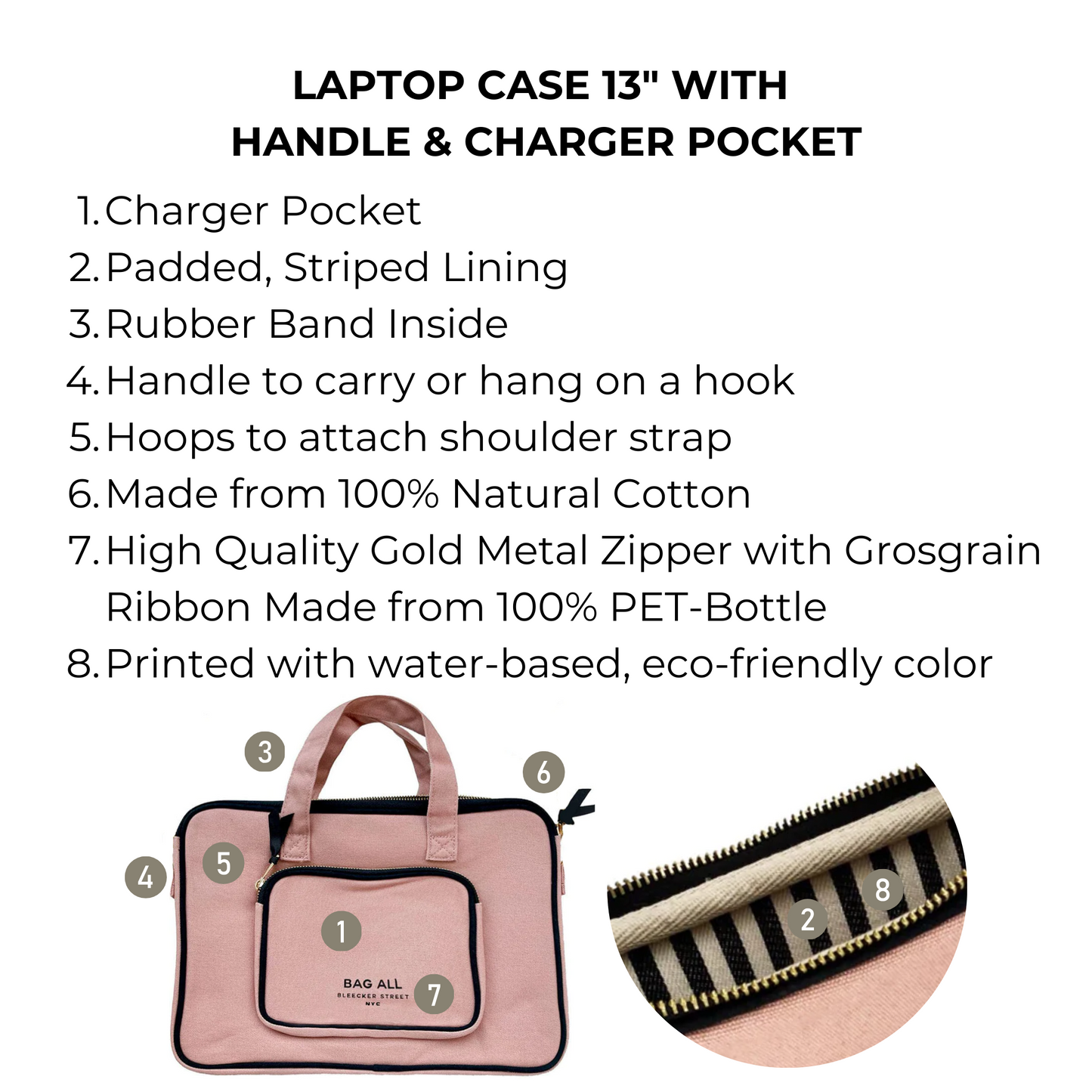 Laptop Case 13", Handle & Charger Pocket, Pink/Blush | Bag-all