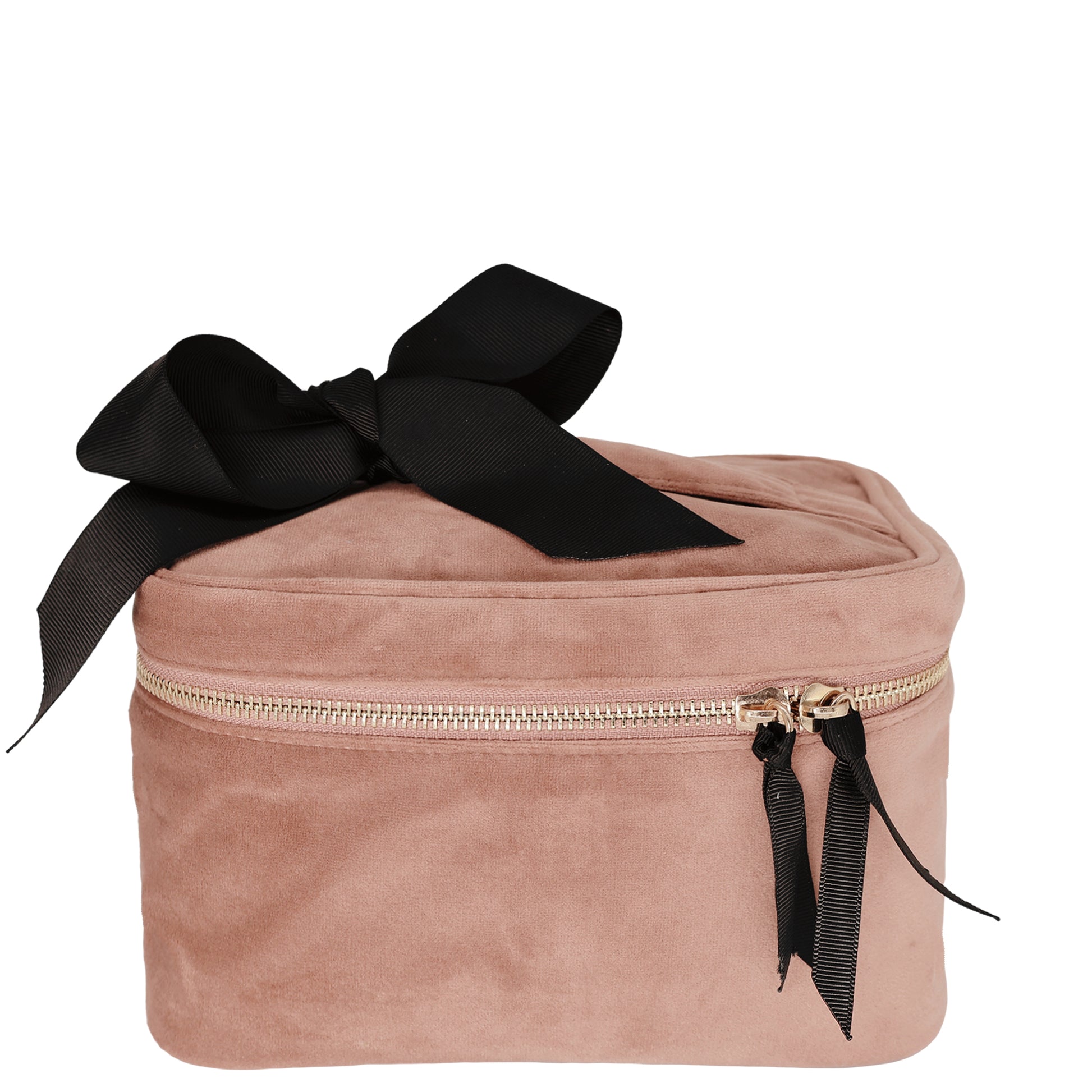 Pink velvet My Makeup Cosmetic Box with ribbon detail, stylish and spacious storage for beauty essentials