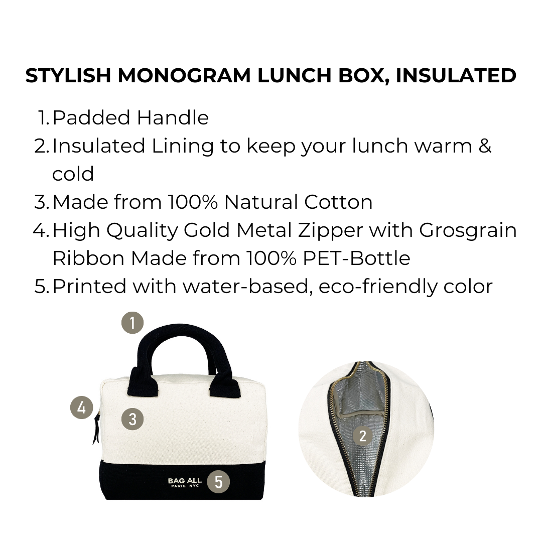 Stylish Monogram Lunch Box, Insulated, Cream | Bag-all
