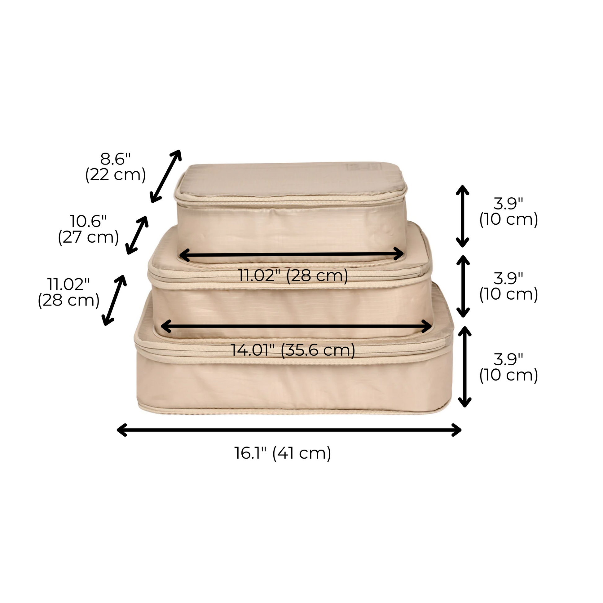 Re-cycled and Reinforced Nylon Compression Packing Cubes, 3-pack Taupe | Bag-all