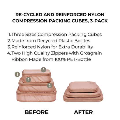 Re-cycled and Reinforced Nylon Compression Packing Cubes, 3-pack Pink/Blush | Bag-all