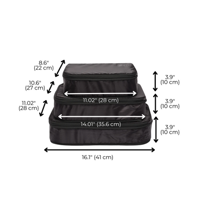 Re-cycled and Reinforced Nylon Compression Packing Cubes, 3-pack Black | Bag-all