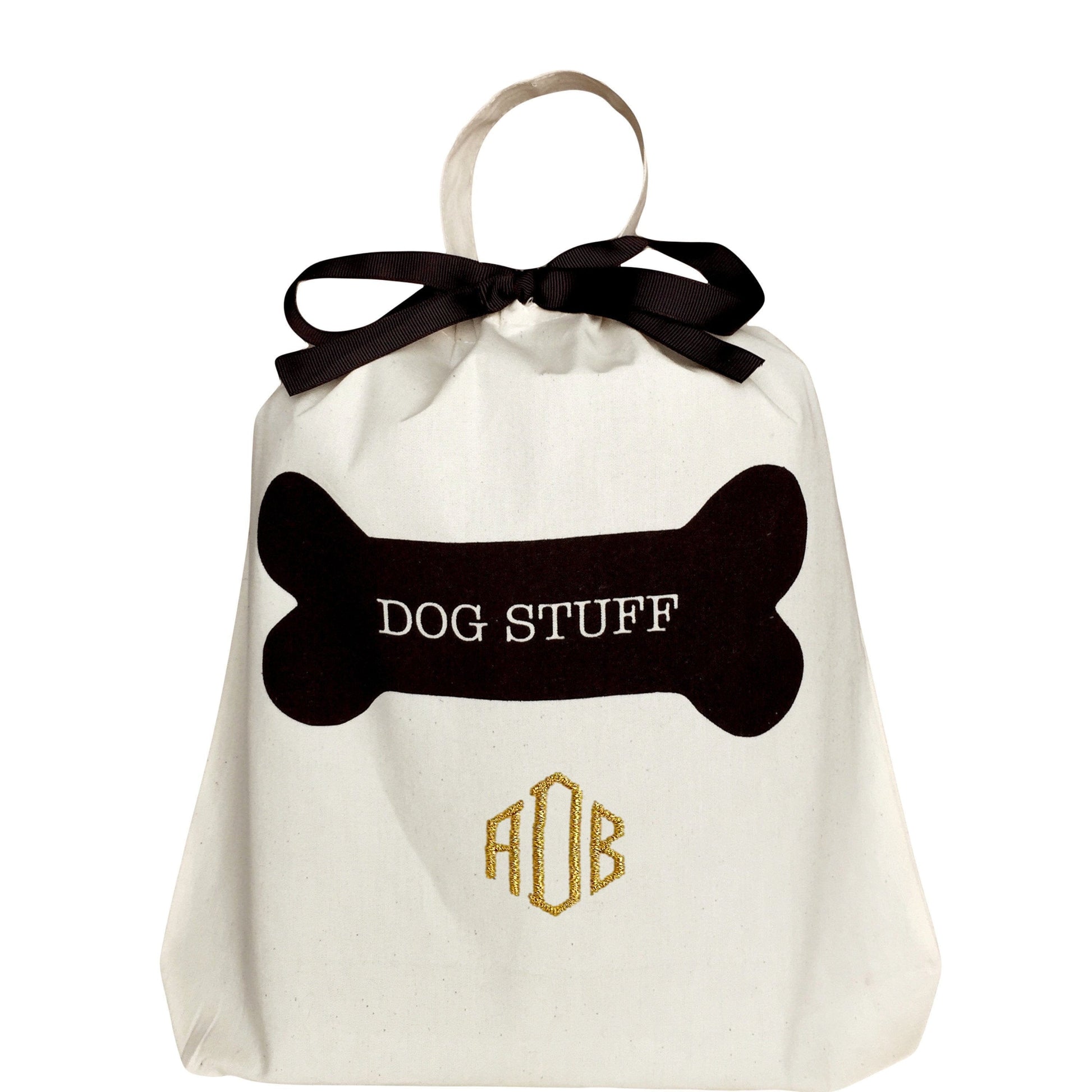 Dog stuff organizing bag with "ADB" monogrammed on the bottom. 