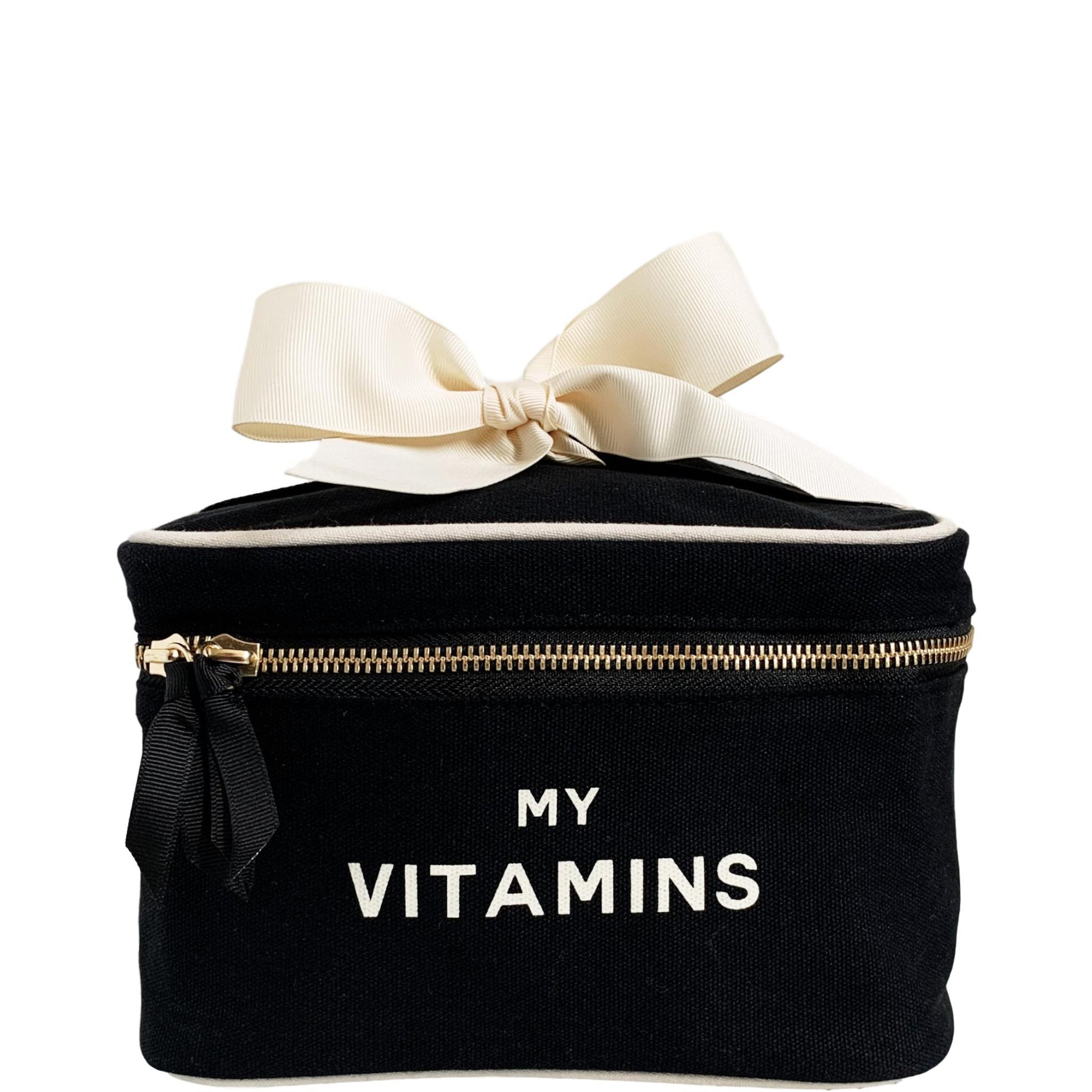 Black box with "my vitamins" printed across the front in white. 