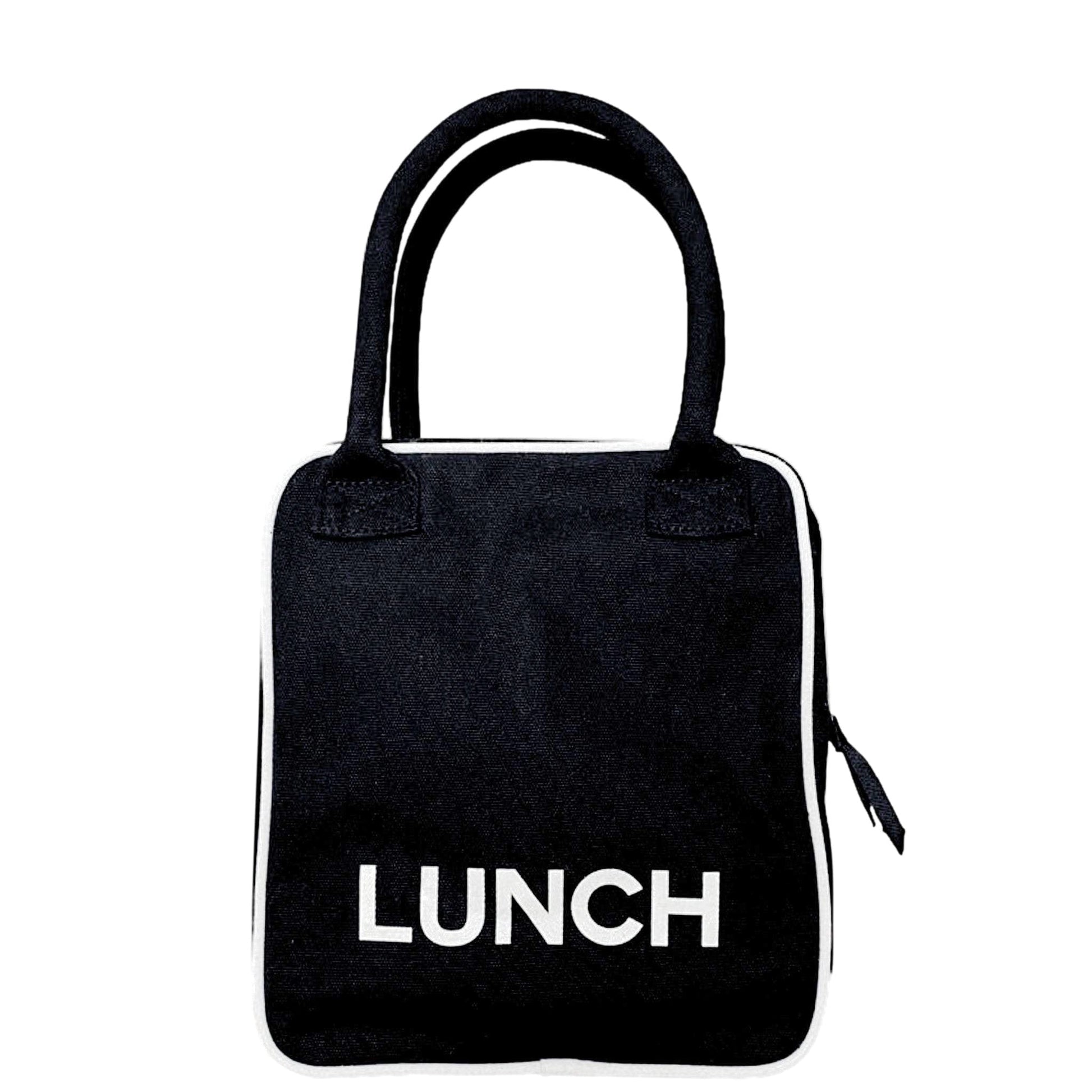 Black lunch box with handles. 