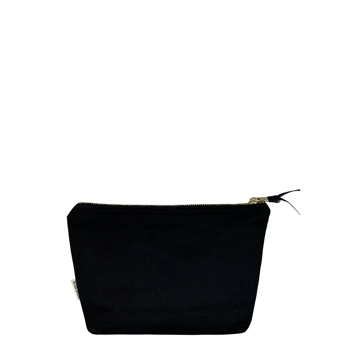 Bag-all My Makeup Pouch in classic black canvas with waterproof coated lining, gold zipper detail, perfect for organizing daily beauty essentials