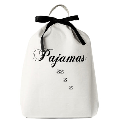 Bag with "Pajamas zzzzz" printed on the front for your PJ's. 