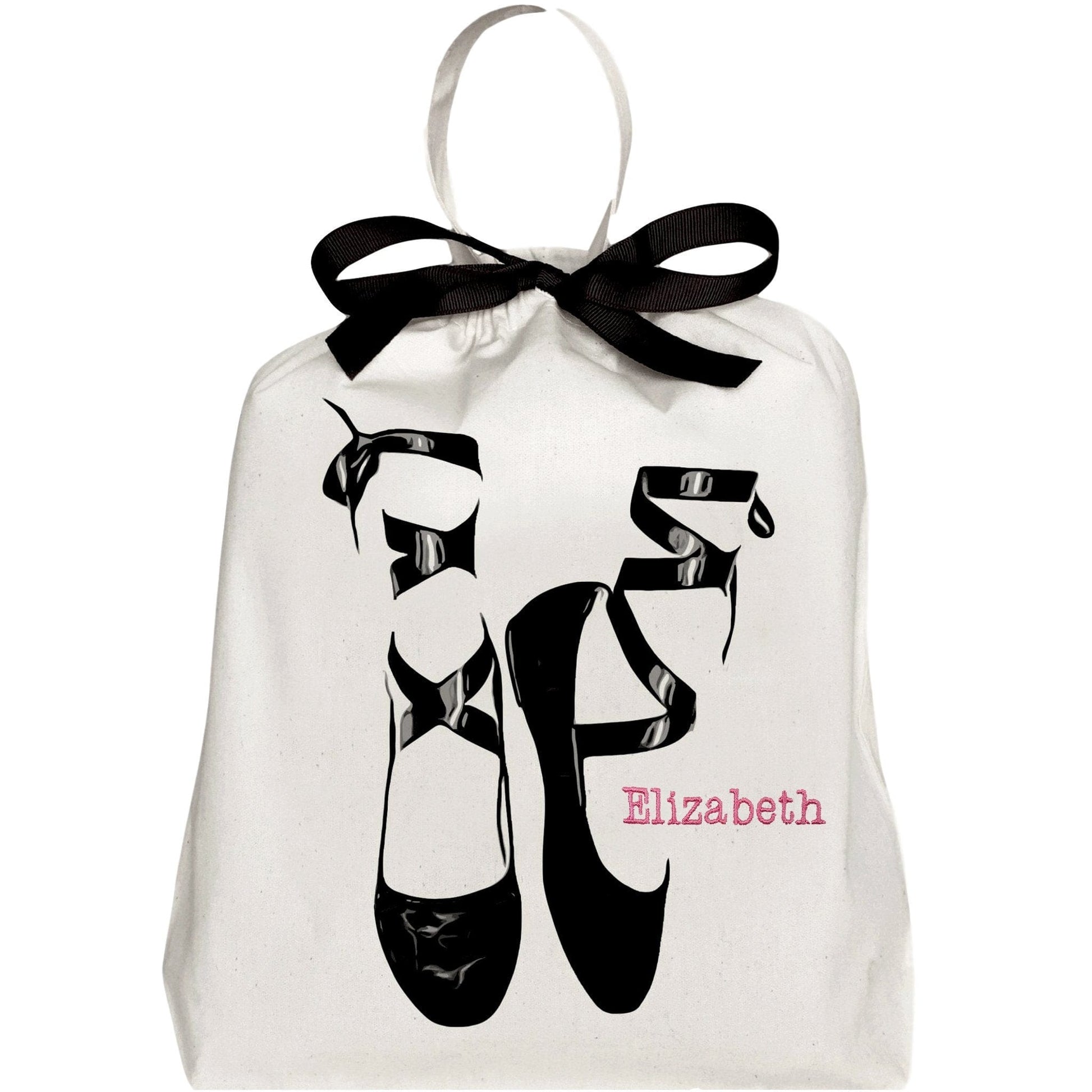 Pointe Ballerina Shoe Bag with "Elizabeth" monogrammed on the front. 